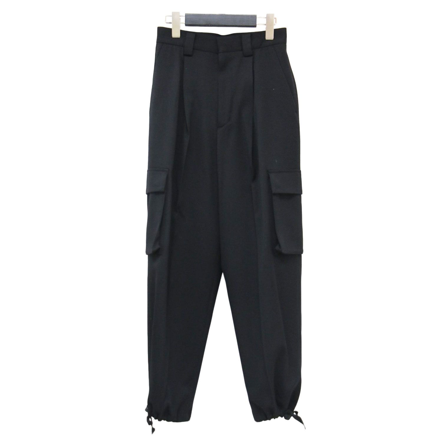 ASTRAET アストラット パンツ ブラック 黒 サイズ 0 S | 20秋冬 ドローコード カーゴパンツ | ストレート 裾絞り タック センタープレス ウール | ボトムス ズボン | 日本製 レディース