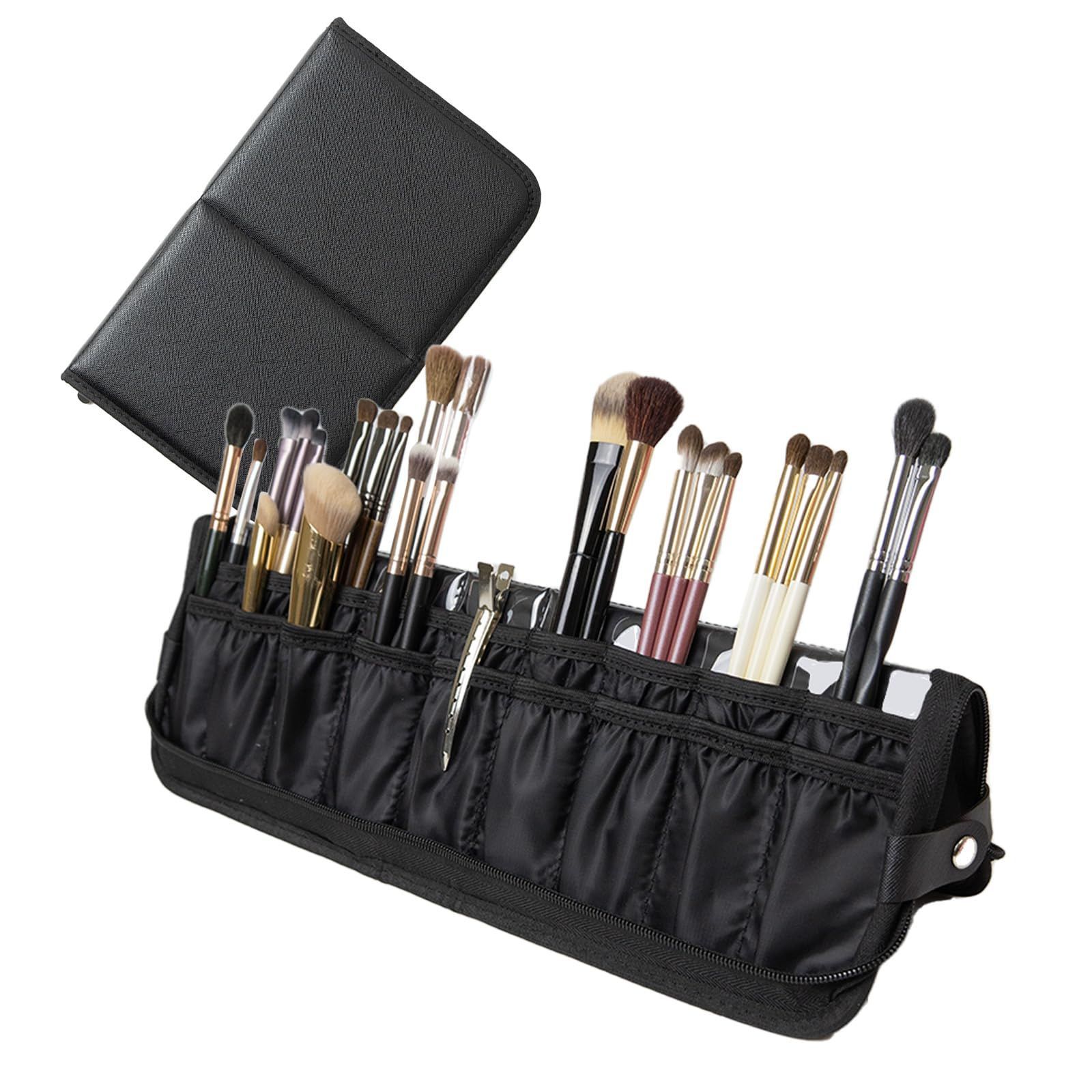 携帯便利 自立 化粧ブラシ入れポーチ スタンド 18ポケット 化粧筆収納