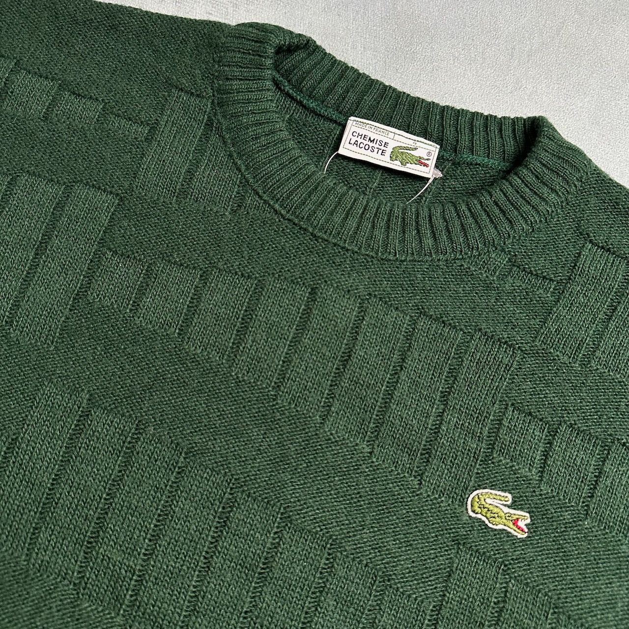 80s FRANCE LACOSTE フレラコ ウール アクリル ニット セーター 幾何学 