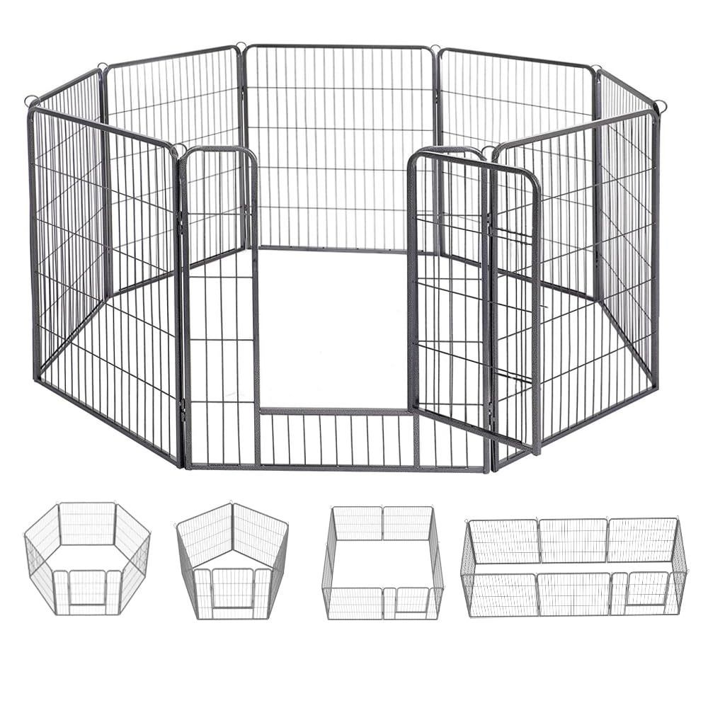 Dinah Alsop ペットフェンス 中大型犬用 ペットケージ パネル8枚 ペットサークル 四角ポール 折り畳み式 トレーニングサークル スチール製 複数の 室内室外兼用 犬小屋 ペット 高さ100cm-8枚 シルバーブラック