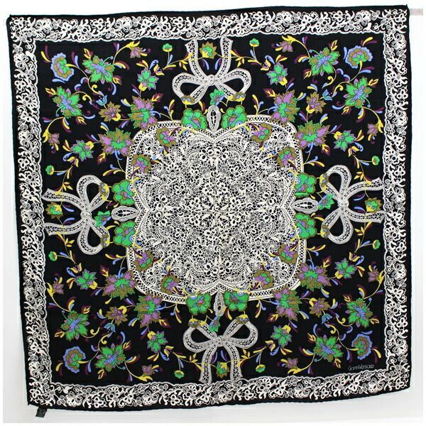 ヴェルサーチ　Gianni Versace 花柄スカーフ ジャンニ ヴェルサーチ シルク スカーフ ブラック×マルチカラー