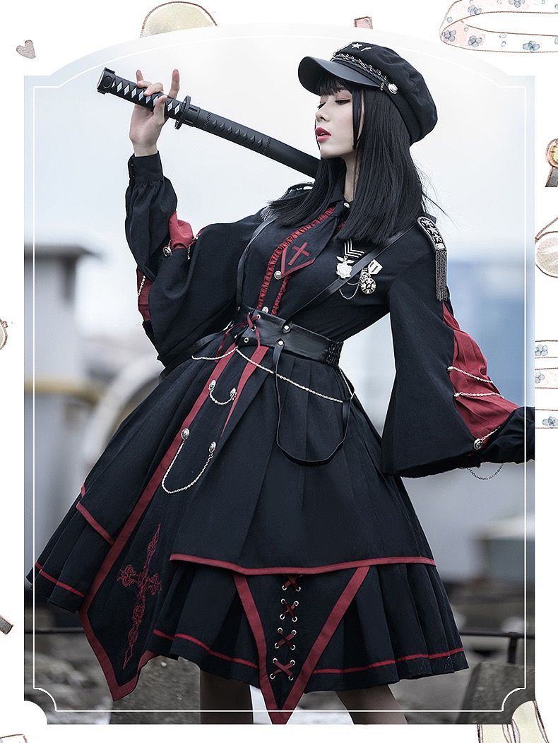 【栀】 中華風 ロリータ ゴスロリ 衣装 暗黒風 軍服 ハロウィン B363