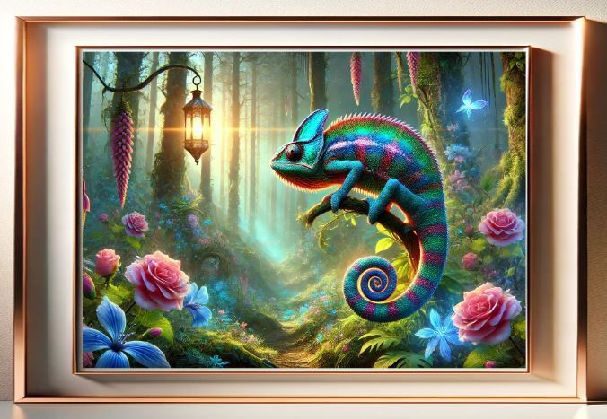 開運・風水・健康運・ヒーリング・絵画風】✨魔法の森のカメレオン