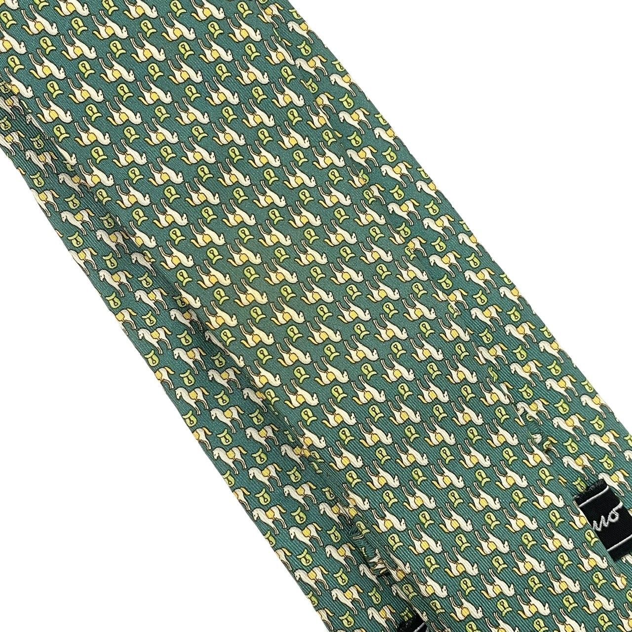 Salvatore Ferragamo 緑色小鳥柄ネクタイ Salvatore Ferragamo 緑色小鳥柄ネクタイ サルヴァトーレ