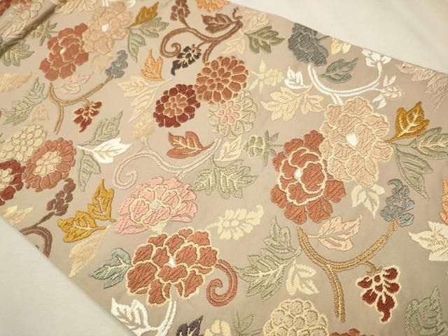 平和屋着物●六通柄袋帯　唐織　花唐草文　金糸　正絹　逸品　CAAT0961hy 平和屋着物○六通柄袋帯 唐織 花唐草文 金糸 正絹 逸品 CAAT0961hy