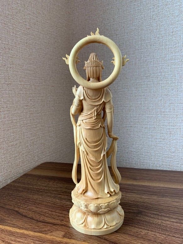 仏像 木彫 勢至菩薩 檜木 (約)高28cm×幅12cm×奥行12cm