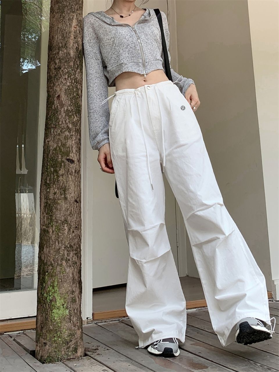 ストレートワークパンツレディースデザインセンス薄手カジュアルパンツ
