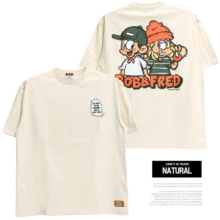 新品】【M～L ナチュラル】 NEW JACK(ニュージャック) 半袖 Tシャツ メンズ BOB＆FRED イラスト プリント ビッグシルエット  クルーネック カットソー メルカリ