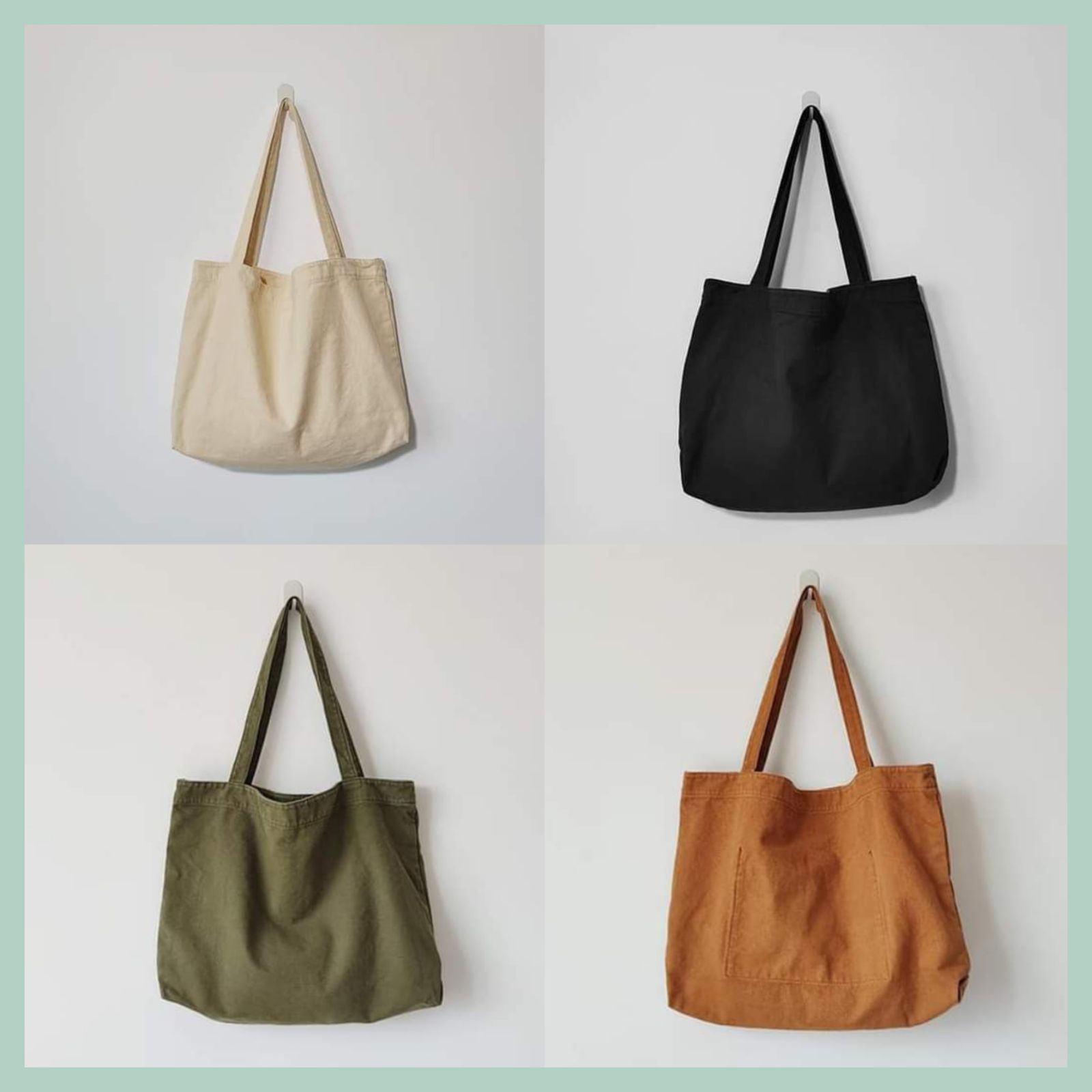 新品 キャンバス トートバッグ ブラウン グリーン オフホワイト