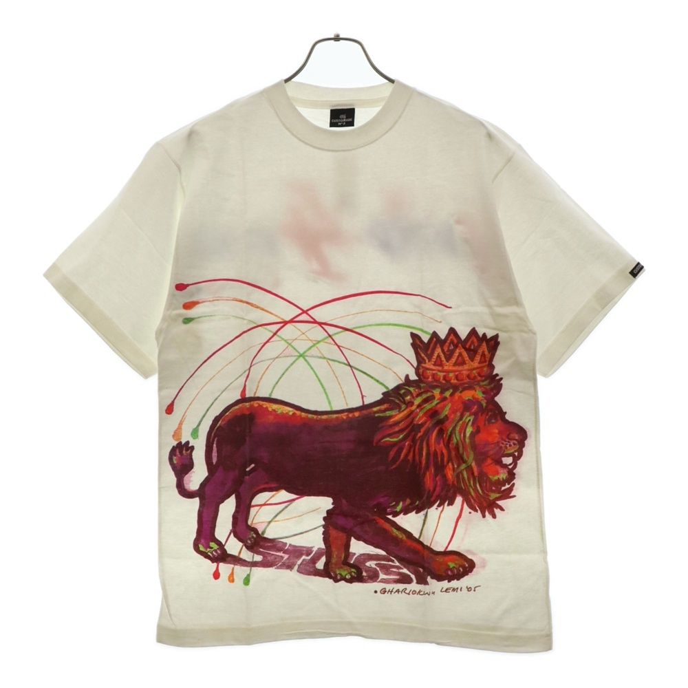 STUSSY (ステューシー) CUSTOMADE 4 Ward 4 Ever Tee カスタメイド ライオン プリント クルーネック 半袖Tシャツ カットソー ホワイト