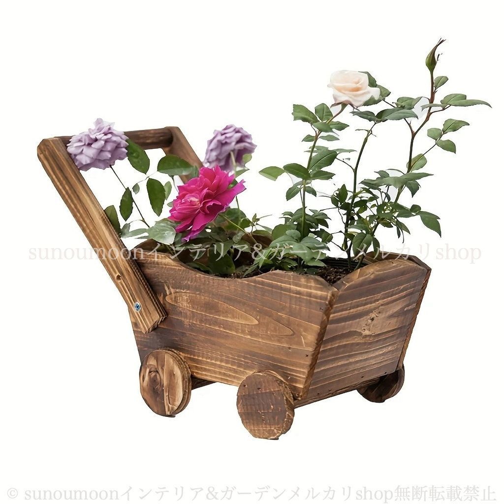 シンプル カントリー インテリア ナチュラル ガーデン雑貨 ガーデン 庭の装飾 4-7 カート 木目 おしゃれ ガーデンインテリア ガーデニング お洒落 北欧風 雑貨 木製 プランター