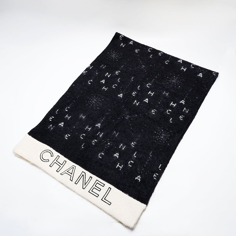 CHANEL シャネル マフラー モヘア混 大判 ロゴ カシミア