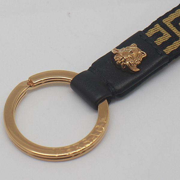 ベルサーチ　ブラックレザー ゴールド金具 キーホルダー VERSACE ヴェルサーチ メドゥーサ キーリング キーホルダー