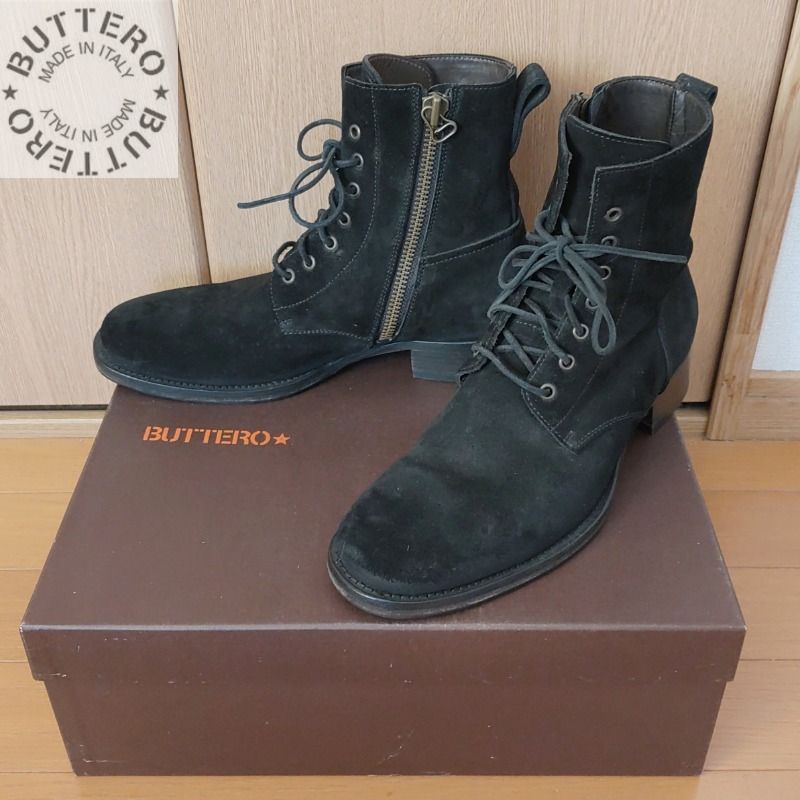 ブッテロ サイドジップ レースアップ 本革 イタリア製 ブラウン 41  