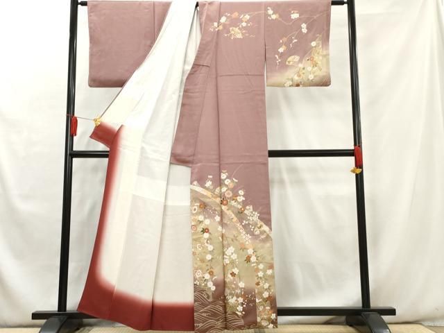 平和屋着物○訪問着 作家物 枝梅文 たたき染め 黒地 金彩 正絹