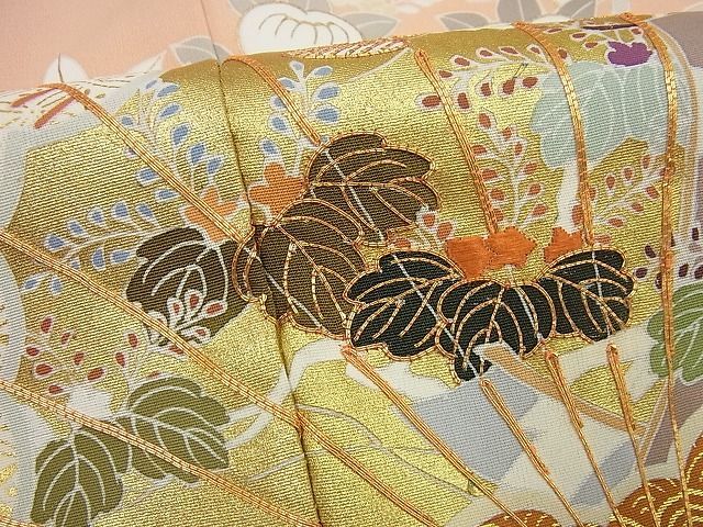 平和屋1□極上 創業460年・千總 色留袖 駒刺繍 檜扇御所車草花文 金彩