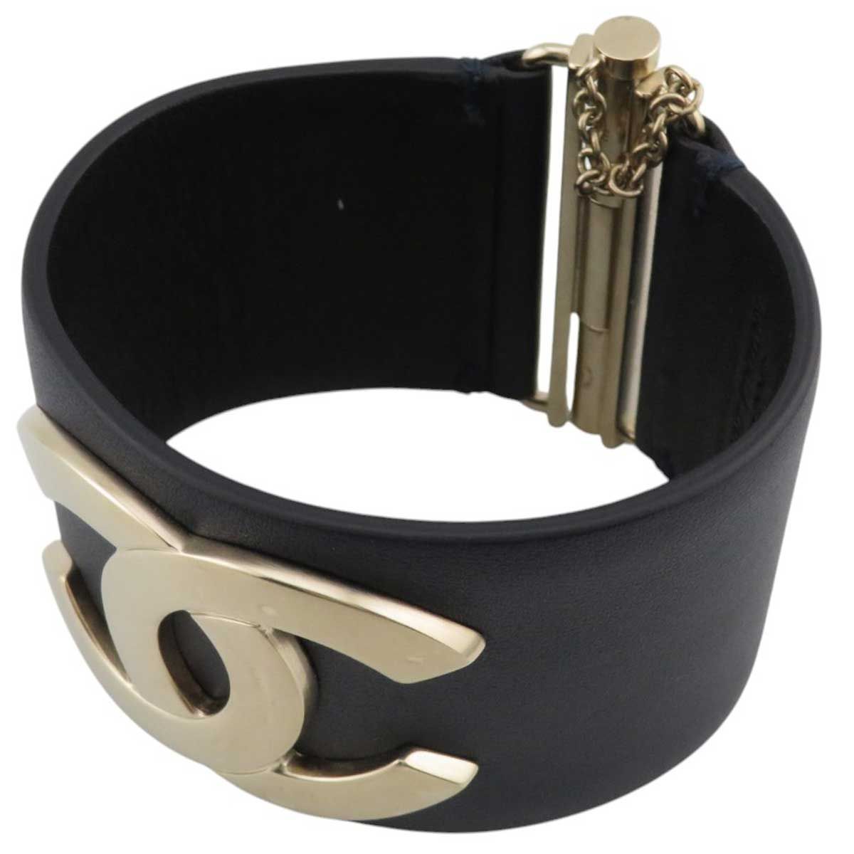 シャネル ココマーク レザー ブレスレット レザー GP ユニセックス ネイビー CHANEL アパレル 小物