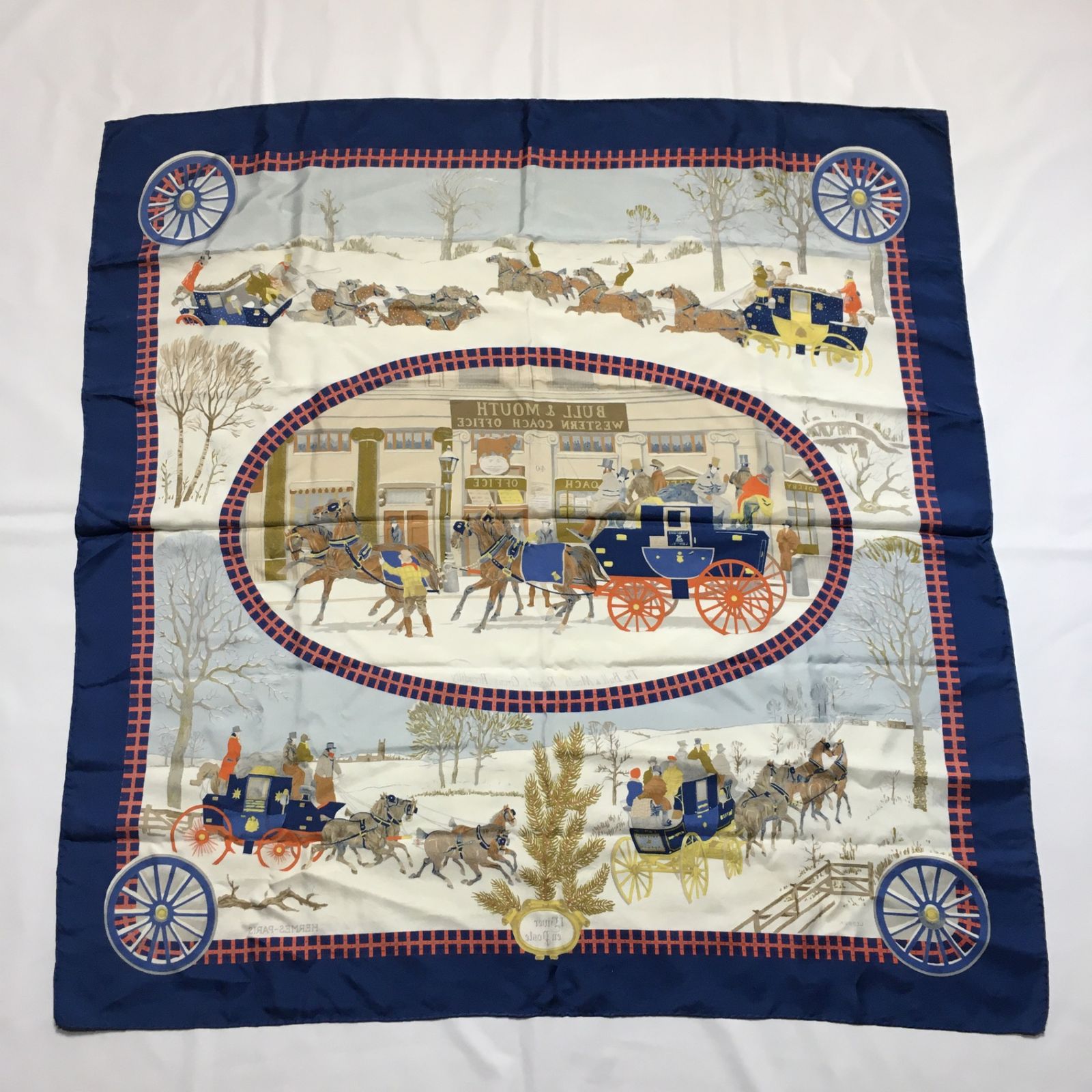エルメス ハンカチ★シルク100%★ネイビー HERMES - 2507-38｜エルメス カレ 90 スカーフ シルク ネイビー