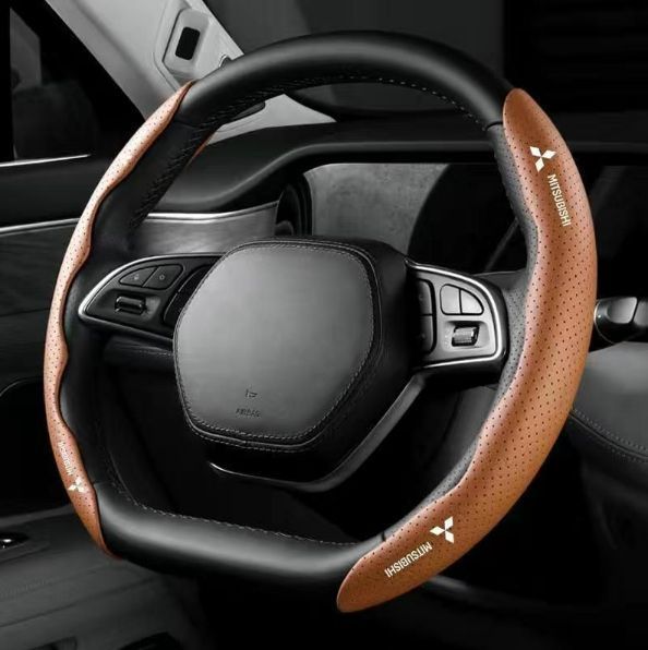 三菱 MITSUBISHI ハンドルカバー ハンドル保護 専車ロゴ ステアリングカバー レザー 滑り止め D型 O型 分割 タイプ Sbk8590