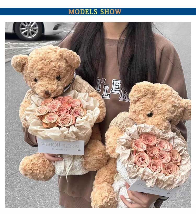 青い合成花で作られたクマ型のぬいぐるみと白い花束のセット,プレゼント 青い合成花で作られたクマ型のぬいぐるみと白い花束のセット,