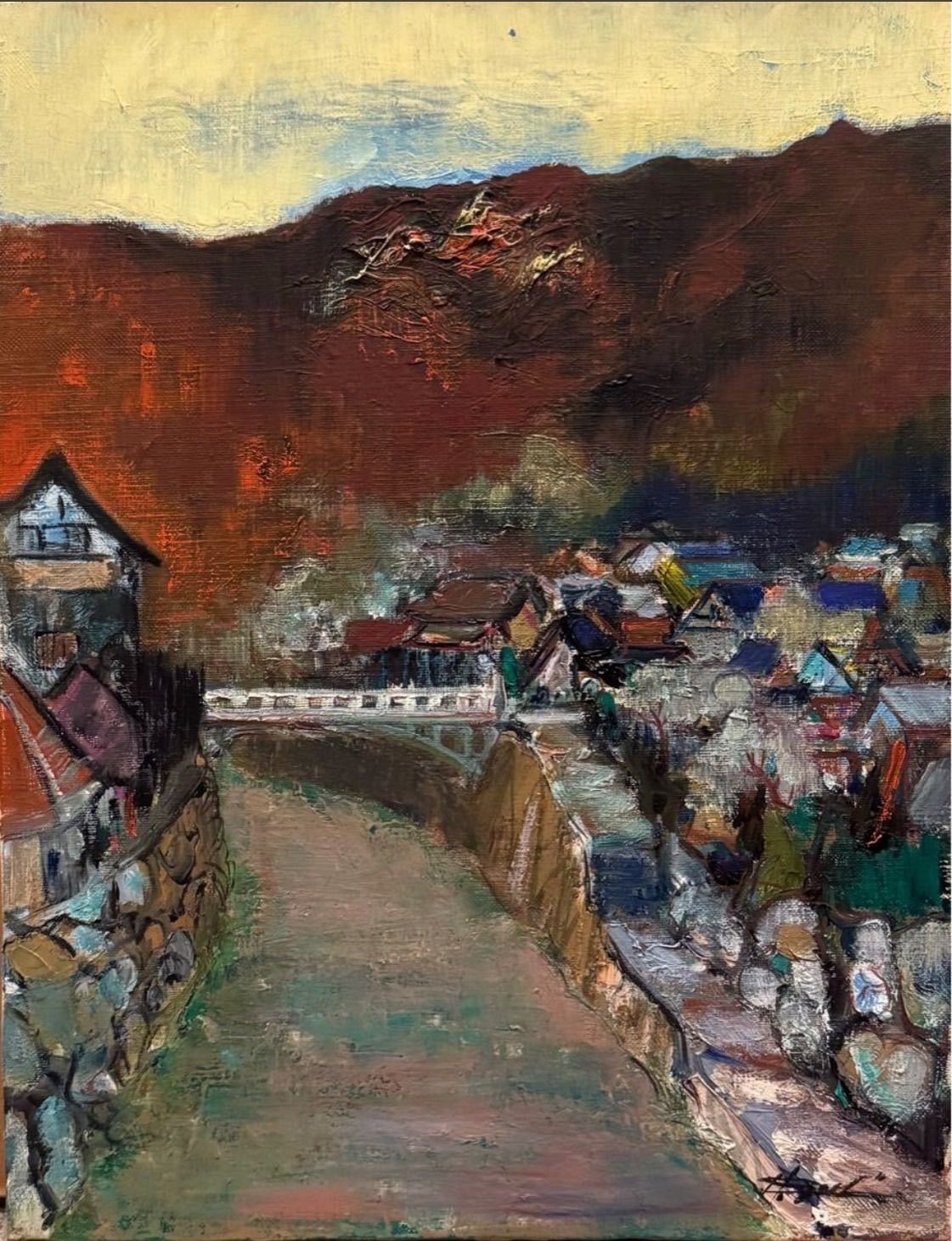 五島秀明 足助の町 油彩 F6号 1971年 直筆サイン入り 押印 美術文化協会会員 伏見画廊 WWW_NOITHATQUANGTHANH_NET