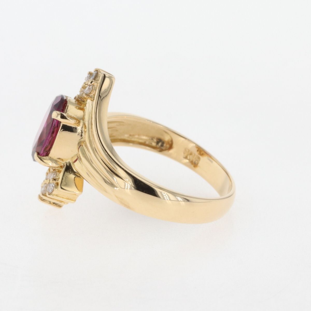ガーネット デザインリング K18 イエローゴールド メレダイヤ 指輪 