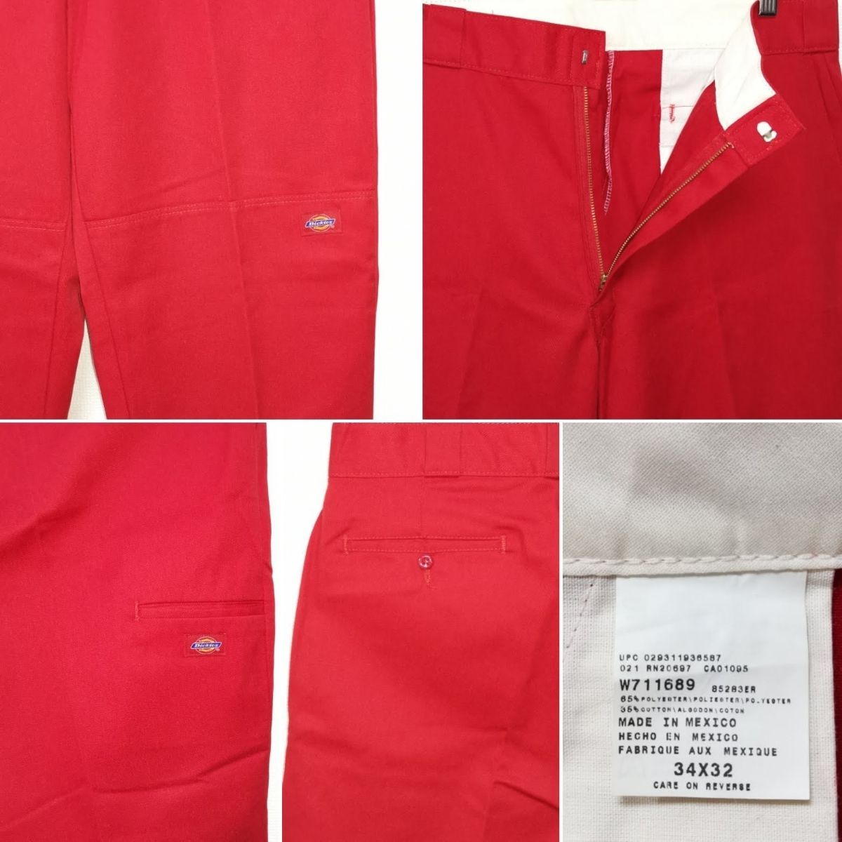 W34 L32 ディッキーズ DICKIES パンツ 赤 ダブルニー RED
