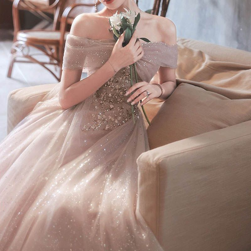 イブニングドレス ロングドレス ピンク オフショルダー 発表会ドレス