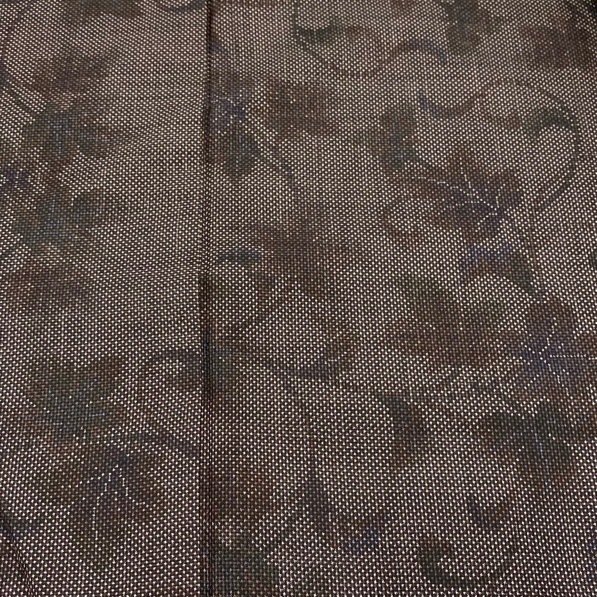 大島紬 身丈160cm 裄丈65cm M 袷 証紙 花唐草 焦茶色 正絹 美品