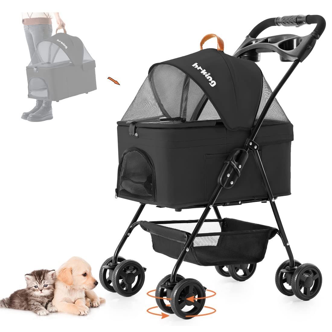 軽量 折りたたみ 犬用ベビーカー 猫 2Way 小型犬 多頭用 ペットキャリー 4輪360回転 ペットカート 多機能 取り外し可能 ペットバギー 分離型 組み立て簡単 お出かけ 介護用 旅行 HRking ペット用