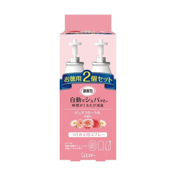 （まとめ） エステー 消臭力自動でシュパッと ピュアフローラルの香り つけかえ用 1パック（2個） 【×5セット】