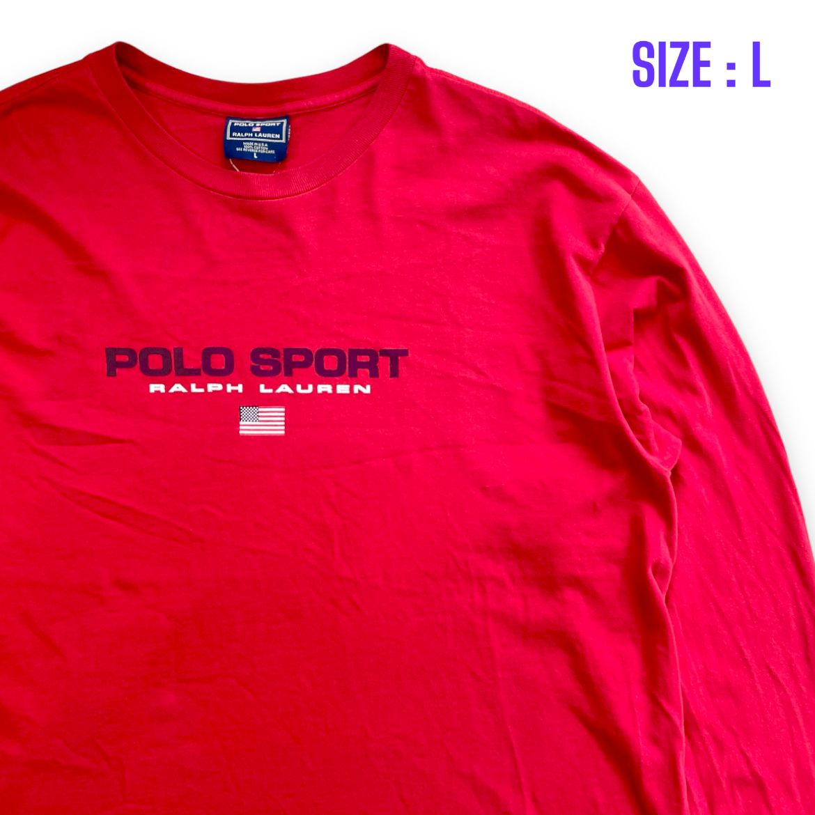 USA製 90s POLO SPORT(ポロスポーツ) Spellout L/S T-Shirt ビッグロゴ