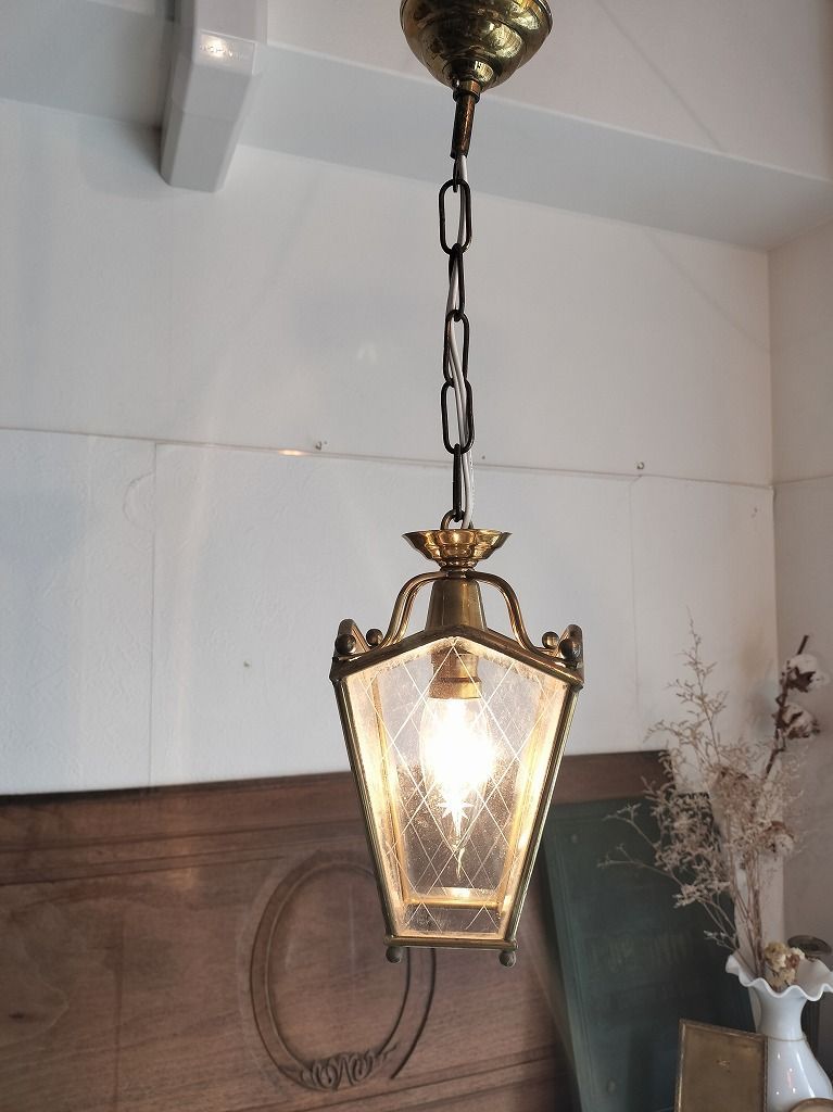 フランス アンティーク 素敵な 小振り 4面ガラス ランタン シャンデリア 照明 ペンダントライト