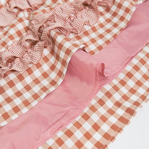 ピンク ギンガムチェック フリルブラウス•スカート