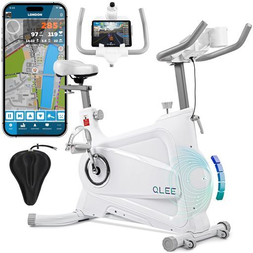 引き取り フィットネスバイク QLEE 第7世代 ZWIFT スピンバイク 白 QLEE第7世代フィットネスバイク【ZWIFTアプリ連動】スピンバイクエアロ