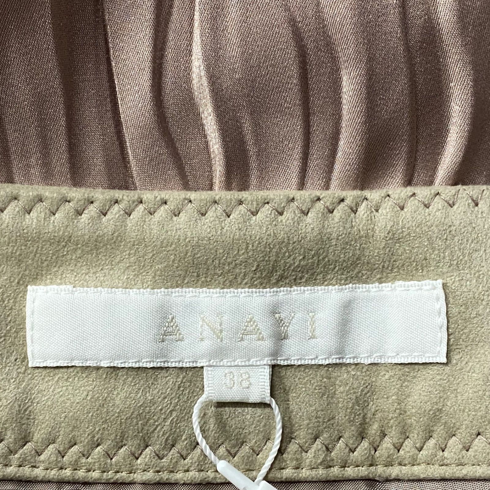 未使用 アナイ ANAYI スカート 膝丈 フレア プリーツ サテン ベージュ