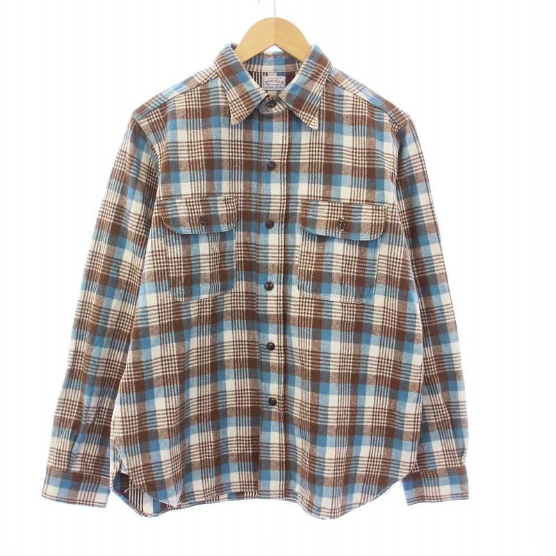 ウエアハウス WAREHOUSE FLANNEL SHIRTS フランネルシャツ 長袖 チェック 15-15.5 M 白 茶 青 Lot3104 /KH