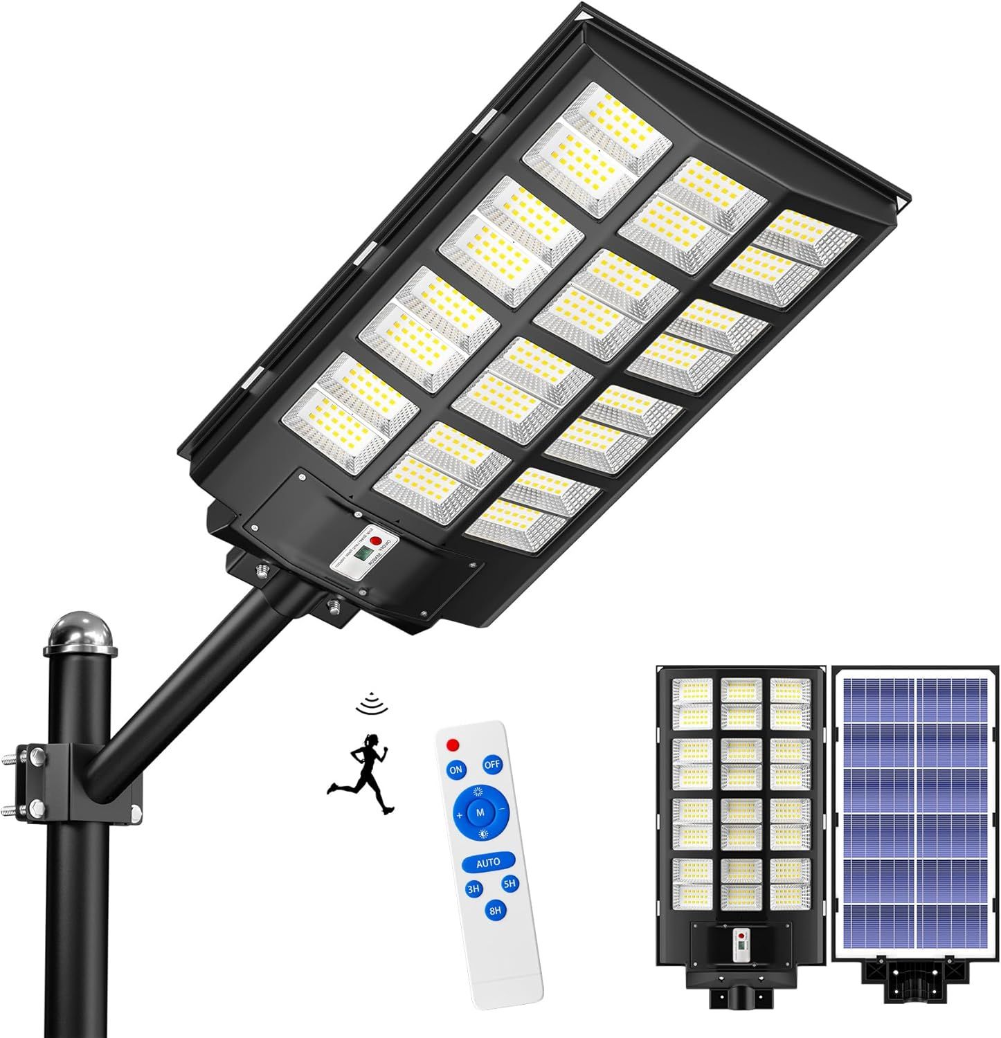 Ofuray ソーラー街灯 2800W 288000LM ソーラーライト 街灯 外灯 屋外 ソーラー IP67防水 高輝度 センサーライト 人感センサー 明暗センサー 三つ照明モード 大型 ソーラーパネル ポール/壁に取り付