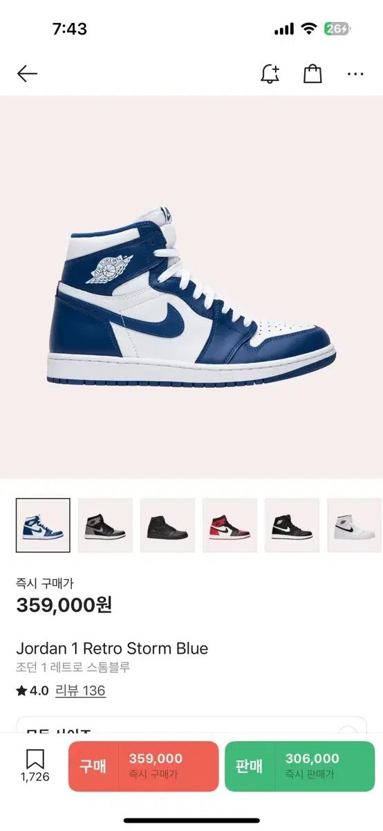 NIKE ナイキ ジョーダン 1 ストームブルー 260