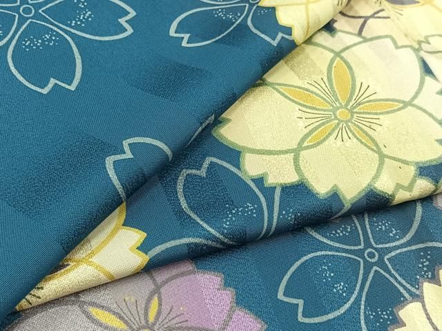 平和屋着物▽小紋 単衣 舞花文 洗える着物 AABC1203jh