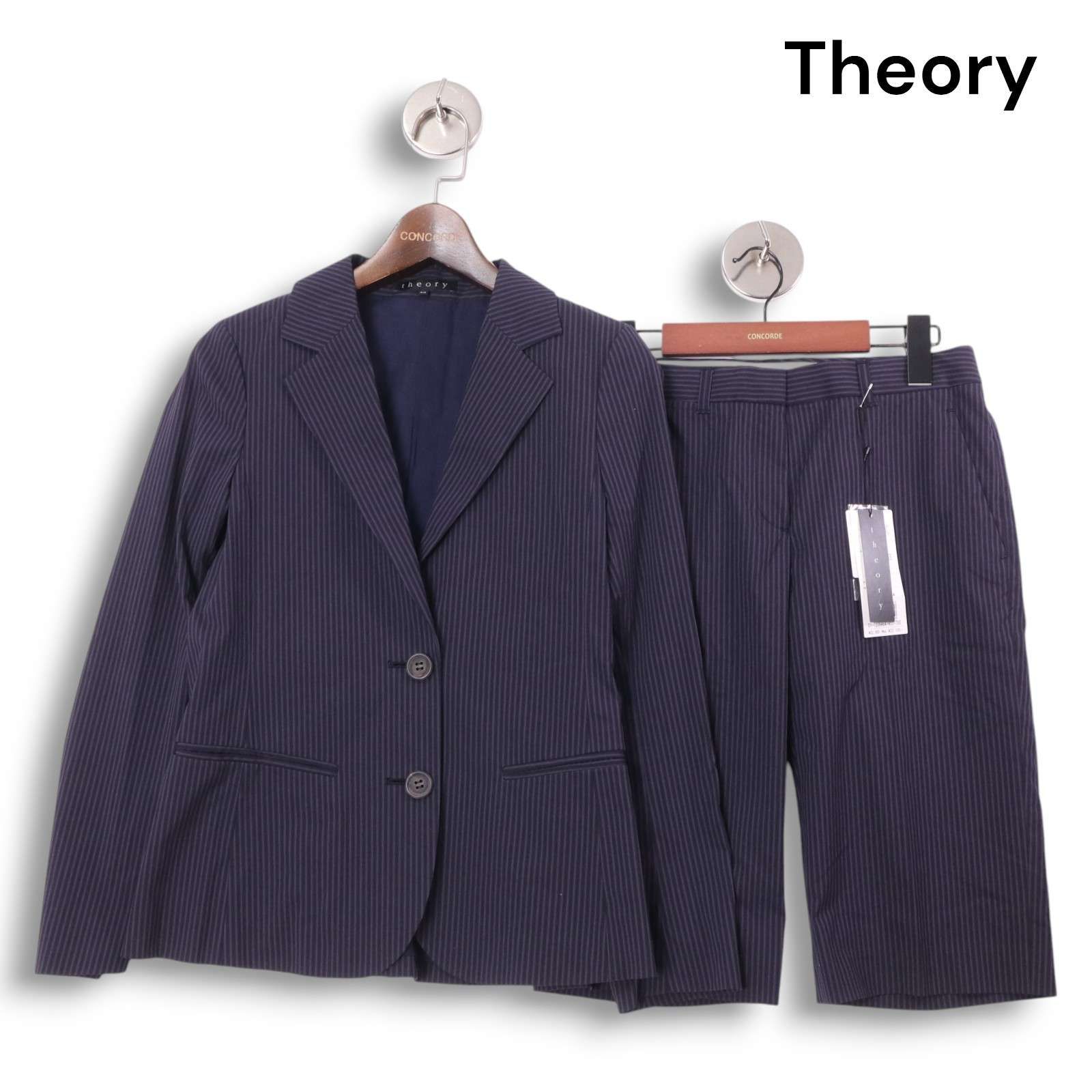 m6187【美品 現行タグ セオリー】パンツスーツ上下 ストライプ 黒 6 XL Theory - セオリー Theory URBAN 上下 セットアップスーツ 0