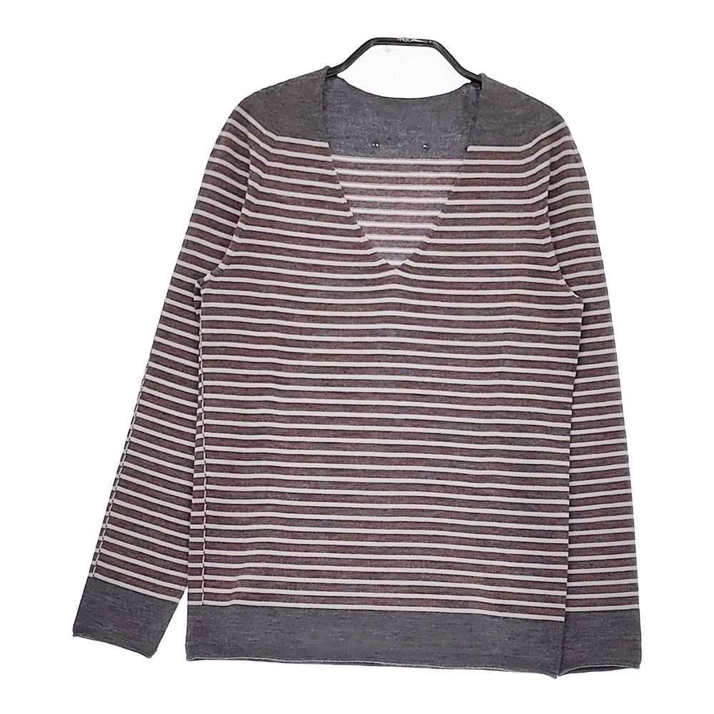 YURI+PARK ボーダー Vネック ウール セーター ニット グレー ピンク レディース ユリパーク【中古】5-0208T♪ YURI+PARK ボーダー Vネック ウール セーター ニット グレー ピンク