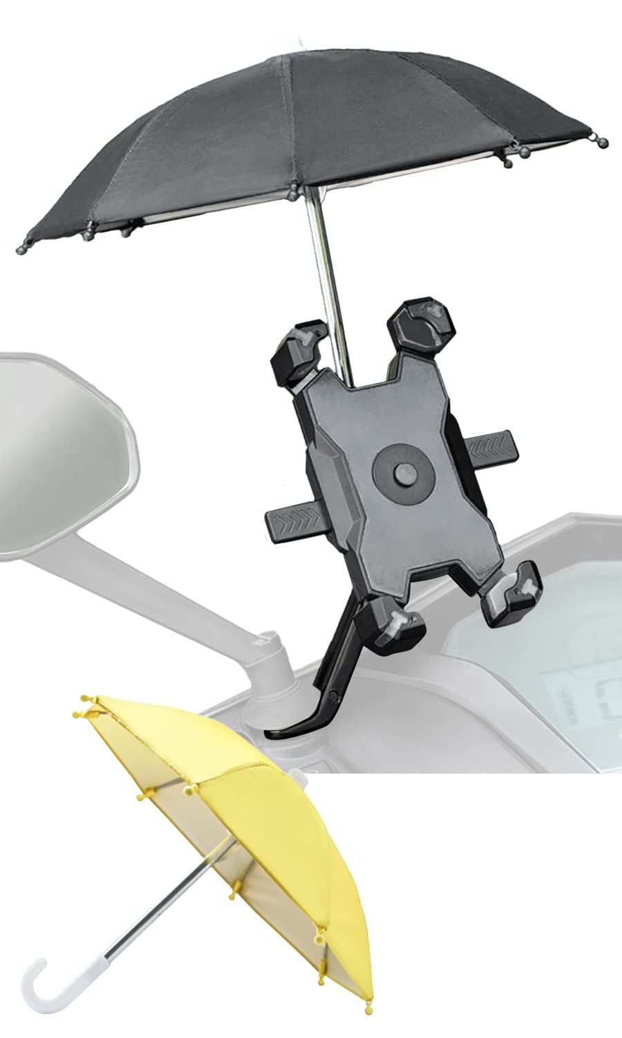 【GOROPRI】 原付 スマホホルダー 傘付き 日除け 雨除け 日傘 サンシェード スクーター バイク用 着脱可能 安心のスペア付き バイク専用設計 (ブラック＆レッド) [ブラック＆レッド]