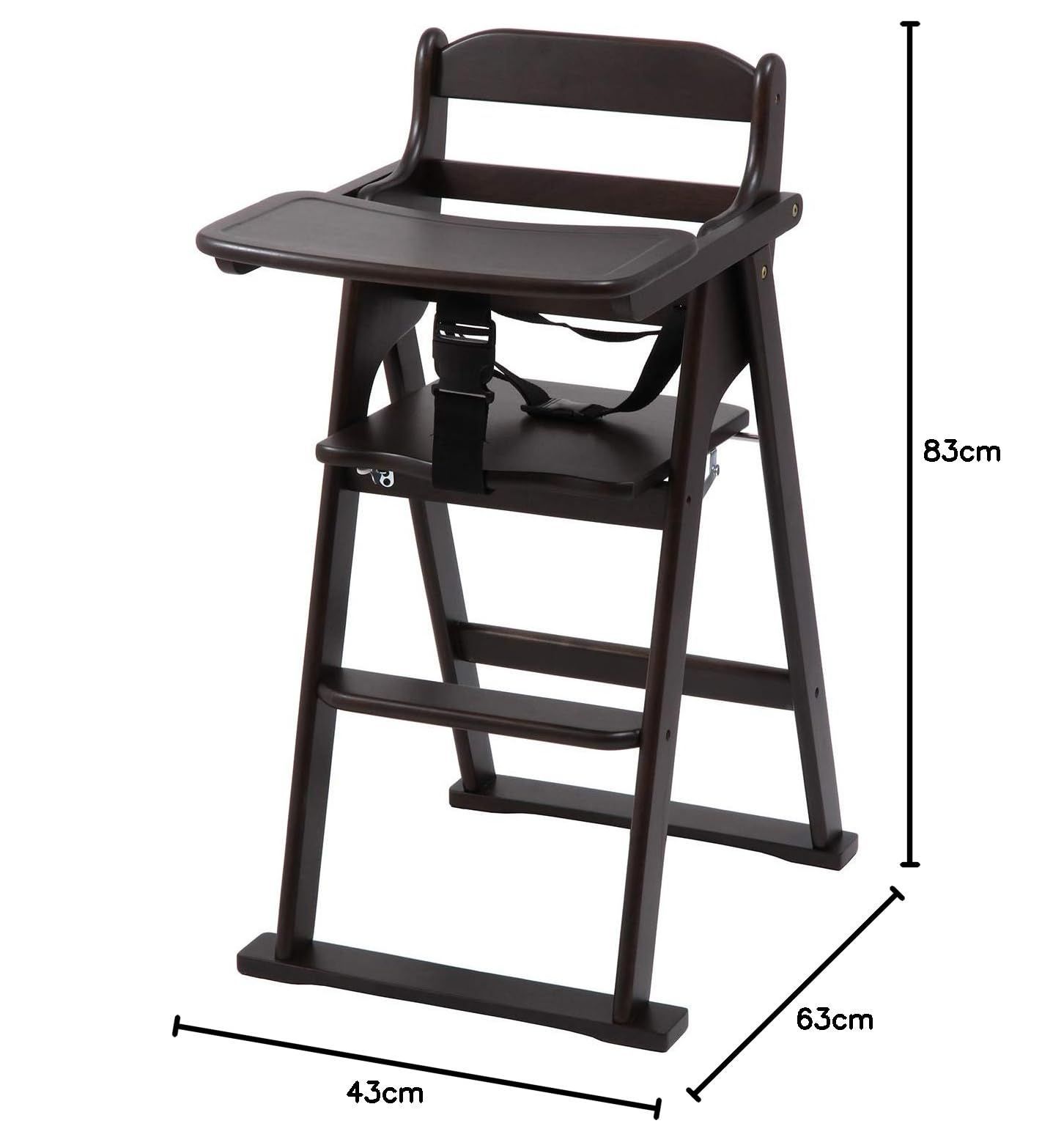 在庫 キッズチェア ハイチェア 幅43×奥行63×高さ83cm ベビーチェア ブラウン 木製 折りたたみ 不二貿易 テーブル付き 5か月 5才 17633