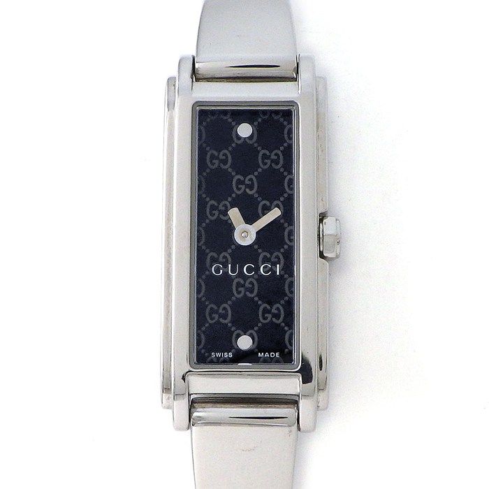 グッチ GUCCI 腕時計 バングルウォッチ 109 ホースビット レクタンギュラー GG柄 ブラック文字盤 SS クオーツアナログ