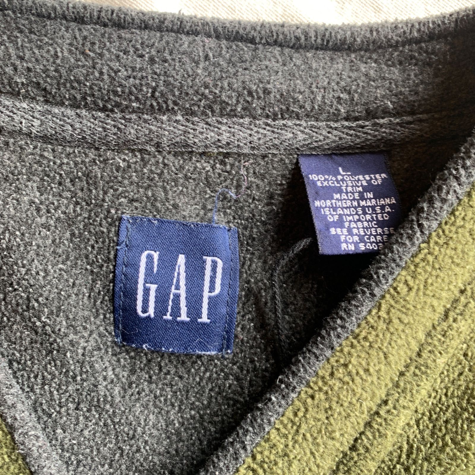 00s GAP フリースプルオーバー Vネック オリーブグリーン オールド 