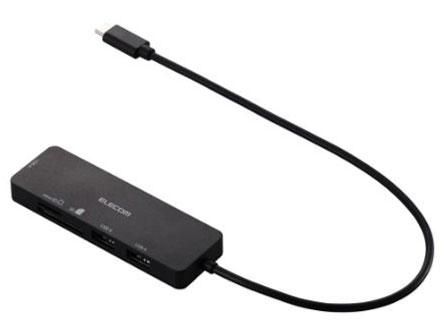 【新品・5営業日で発送】ELECOM エレコム USBHUB／USB-C／USB-A×3／SD+microSD／30cm(U3H-MSD3007BBK)