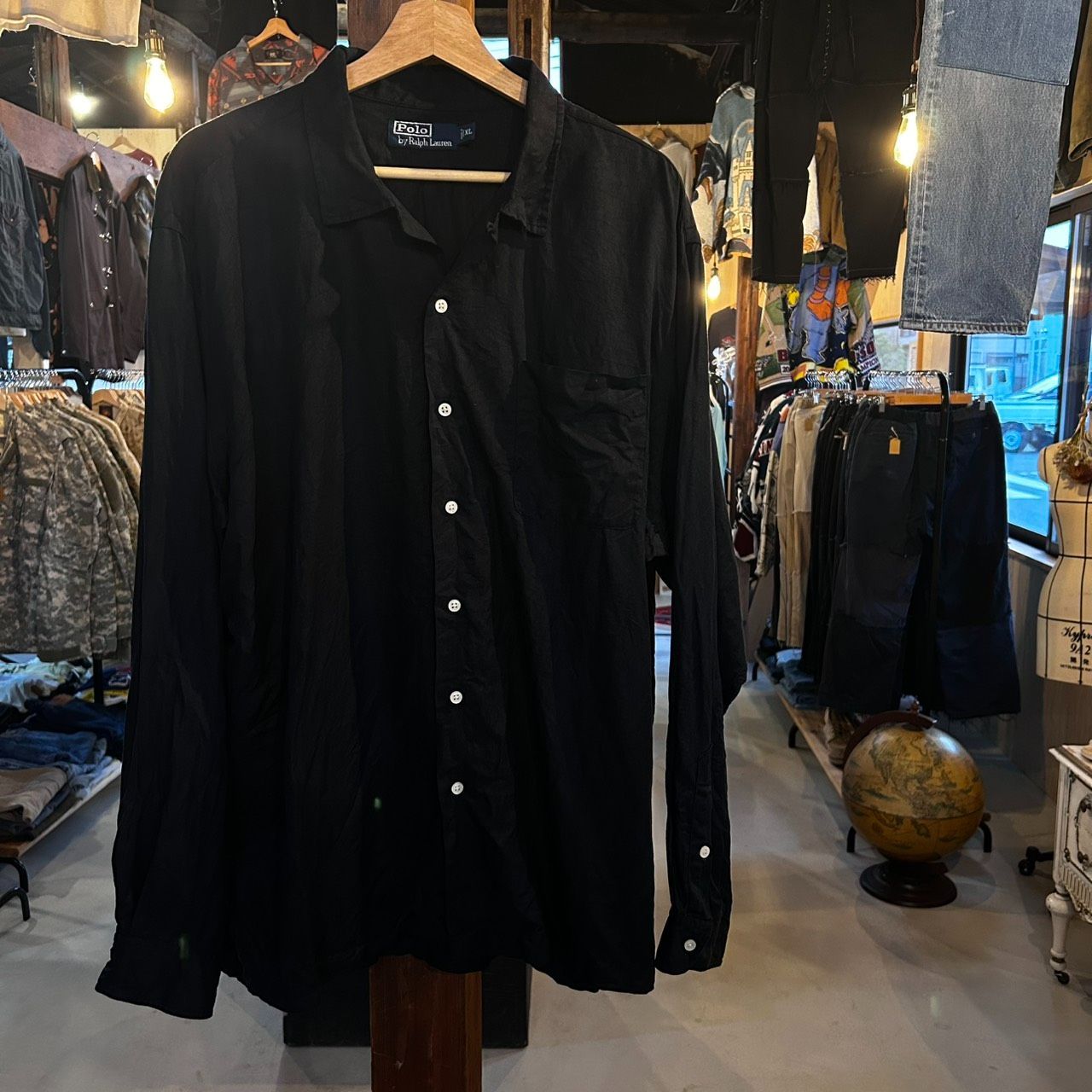 POLO by Ralph Lauren 開襟　裾ポニー90’s Lsize POLO RALPH LAUREN ポロ ラルフローレン 90's OPEN COLLAR LINEN SILK