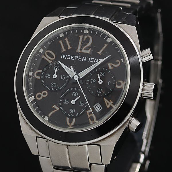 稼働 インディペンデント 0520-002864-03 QZ 黒文字盤 クロノグラフ デイト メンズ腕時計 OSW 2000000 NSK
