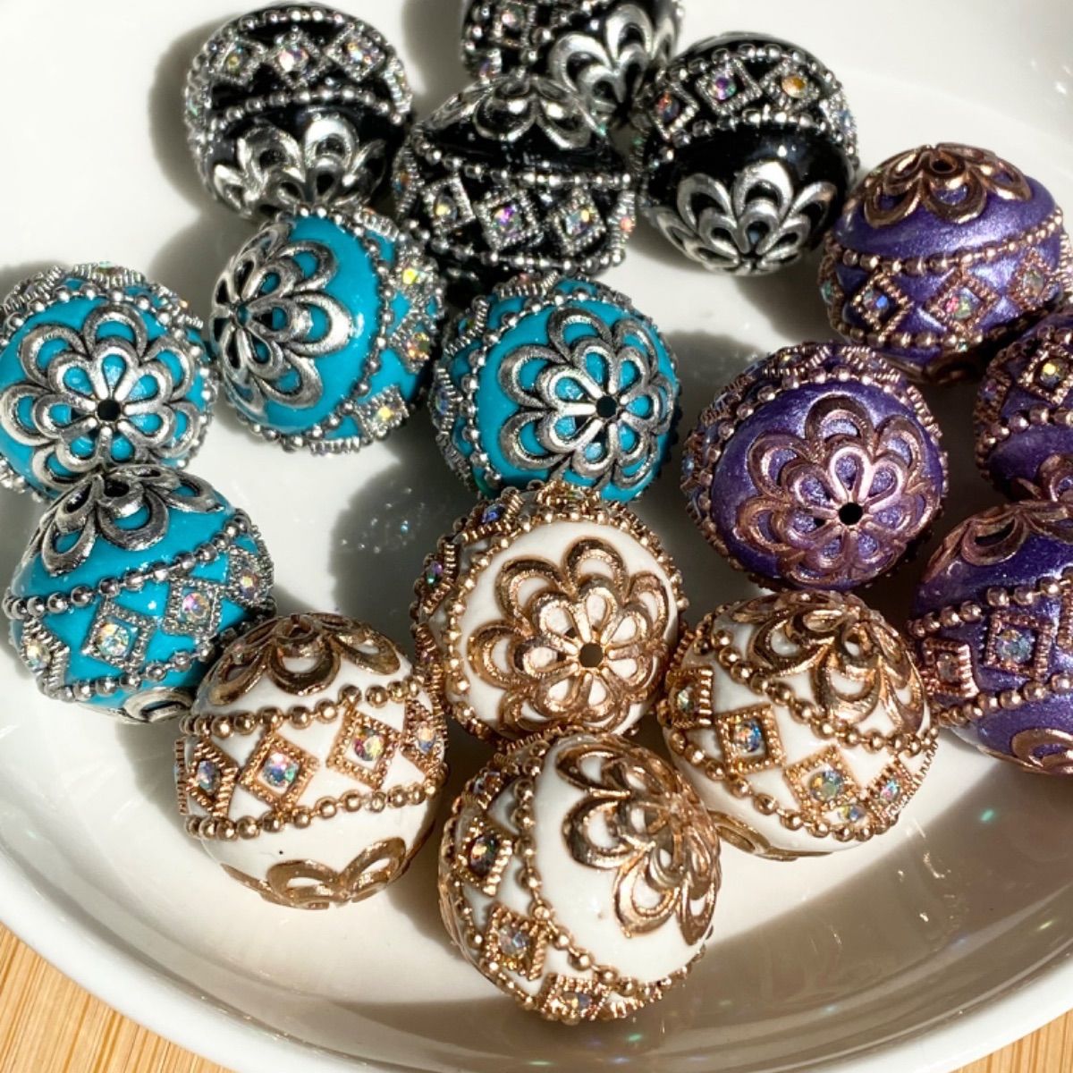 オリジナル手染めビーズ使用♪水色インドネシアビーズのボールペン❤ オリジナル手染めビーズ使用♪水色インドネシアビーズのボールペン